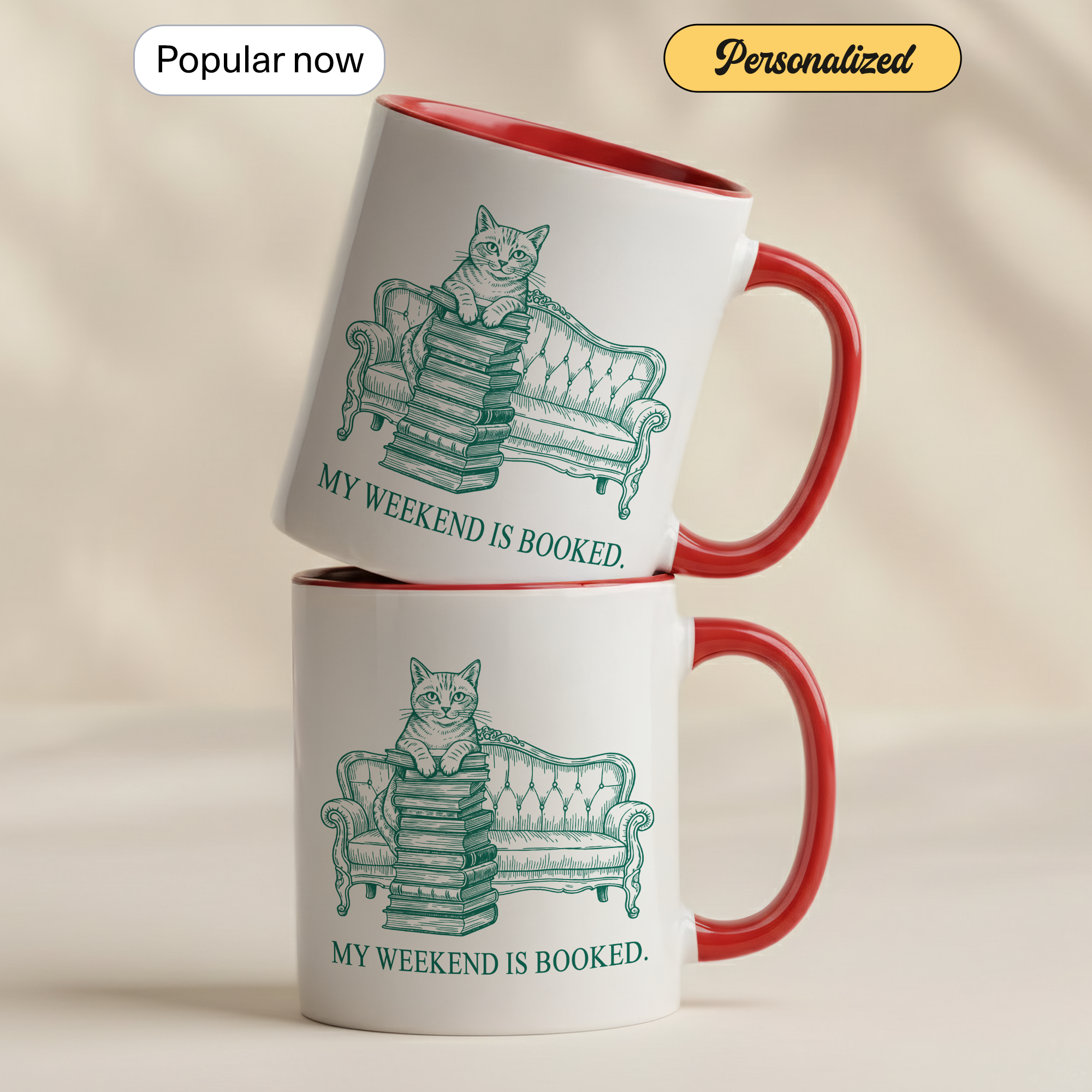 My Weekend Is Booked Mug – Cat Reading Coffee Cup – Book Lover Gift – Funny Introvert Mug – 11oz 15oz Ringer Mug |Mug 134