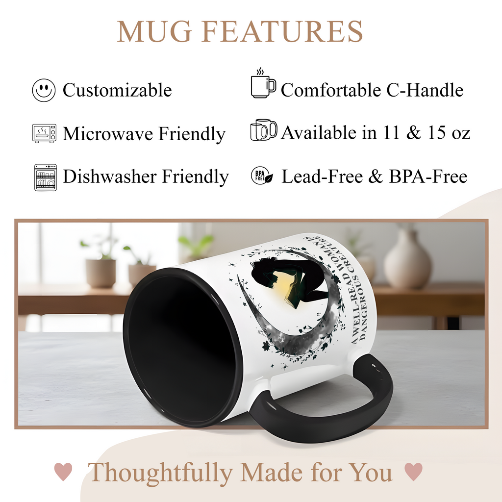 A Well Read Woman Is Dangerous Creature Mug – Feminist Book Lover Gift – Empowered Reader Coffee Cup – 11oz 15oz Ringer Mug | Mug 118