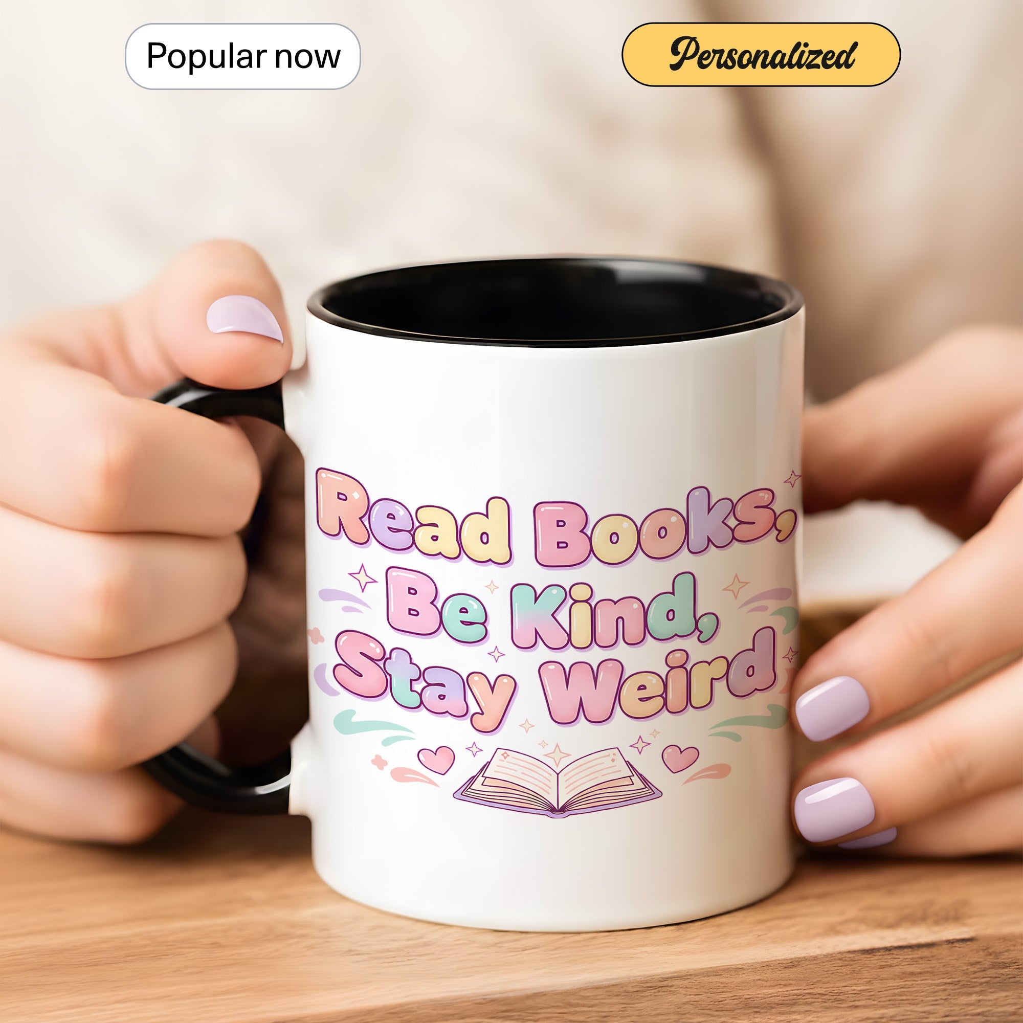 Read Books Be Kind Say Weird Mug - Cute Book Lover Coffee Cup - Pastel Aesthetic Reader Gift - Bookworm Mug for Women - 11oz 15oz | Mug 157