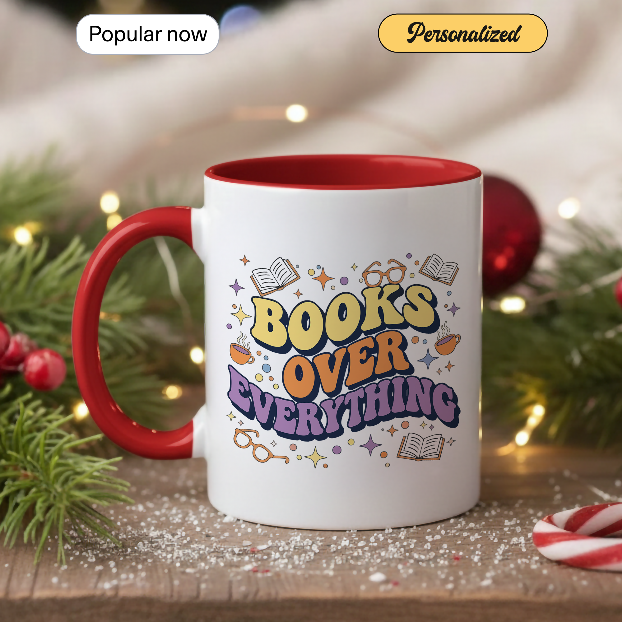 Books Over Everything Mug – Colorful Book Lover Coffee Cup – Funny Reader Gift – 11oz 15oz Ringer Mug |Mug152