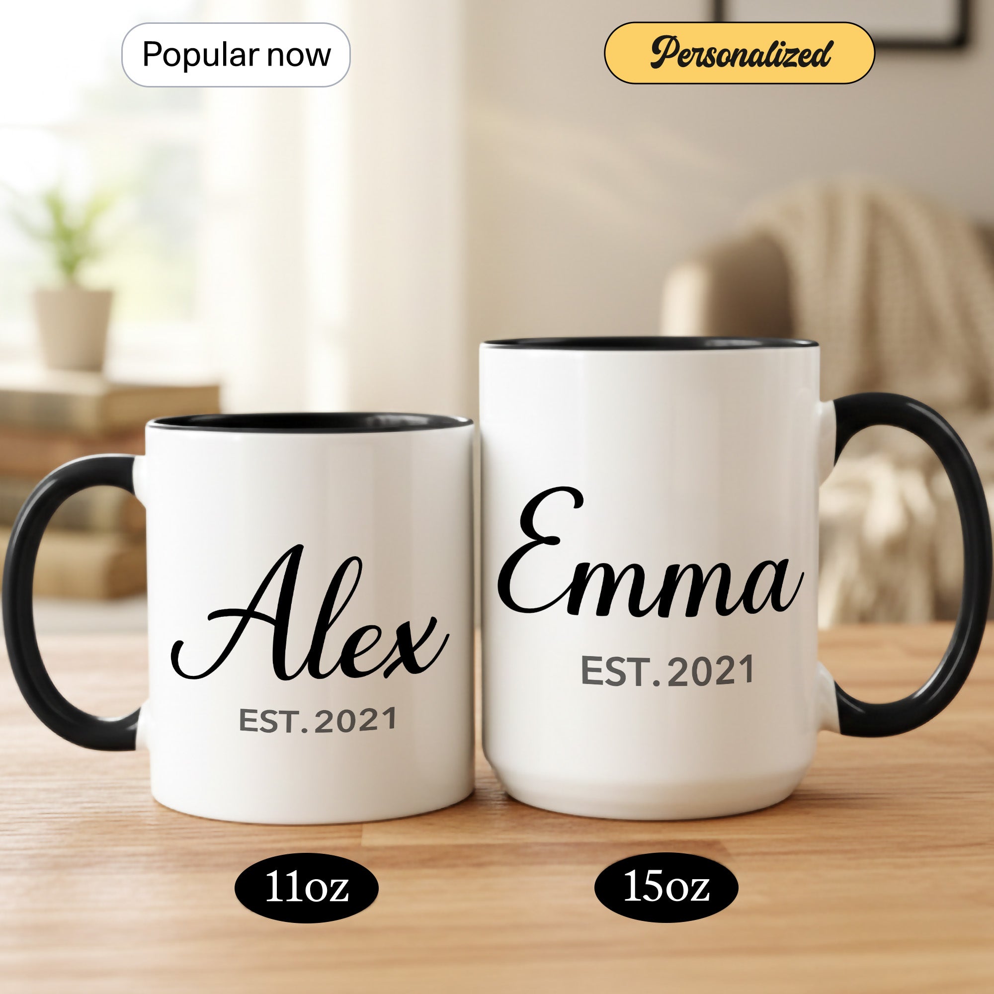 Personalized Name Mug – Custom Established Year Coffee Cup – Minimalist Custom Gift – 11oz 15oz Ringer Mug | Mug 148