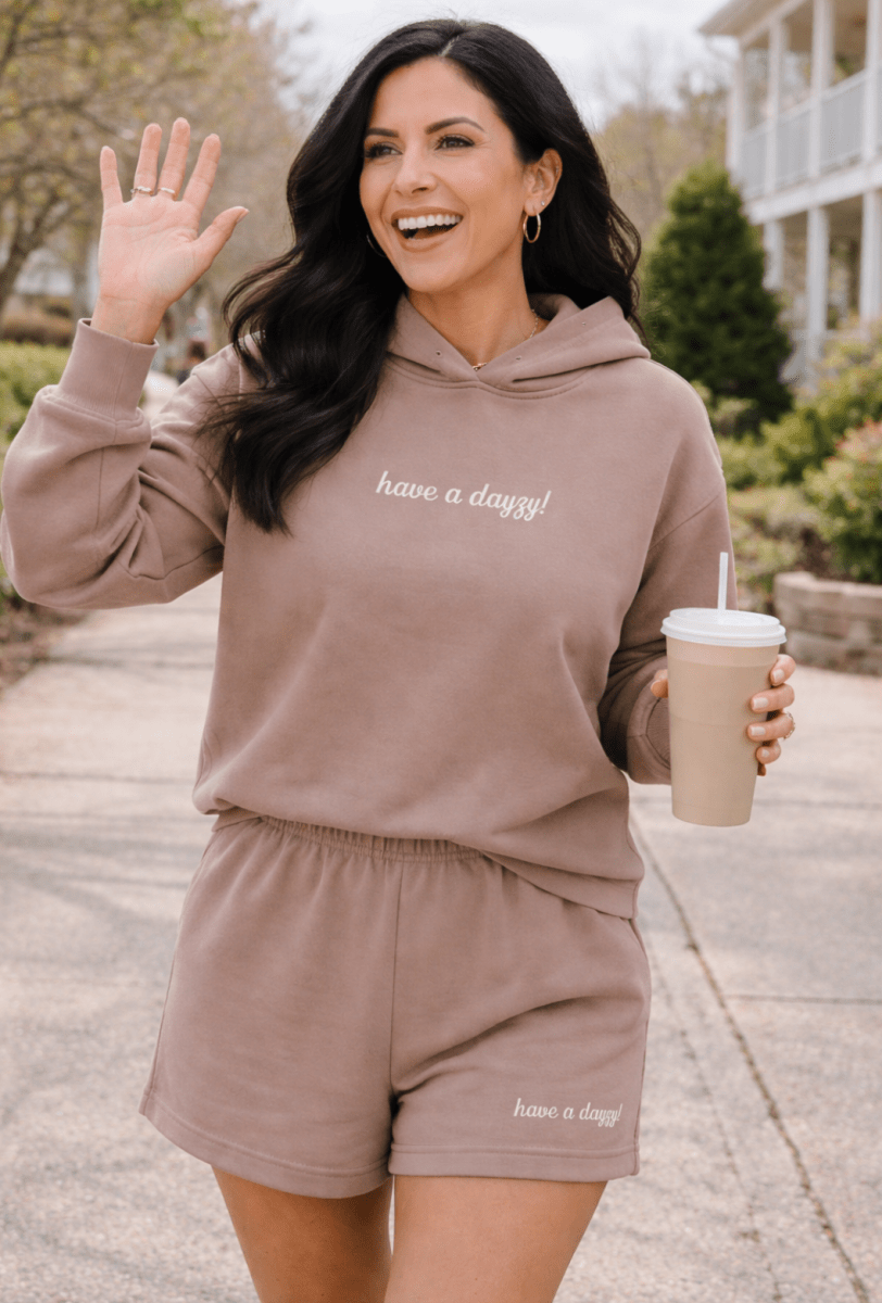 Embroidered 'have a dayzy!' Cloud Hoodie & Shorts Set