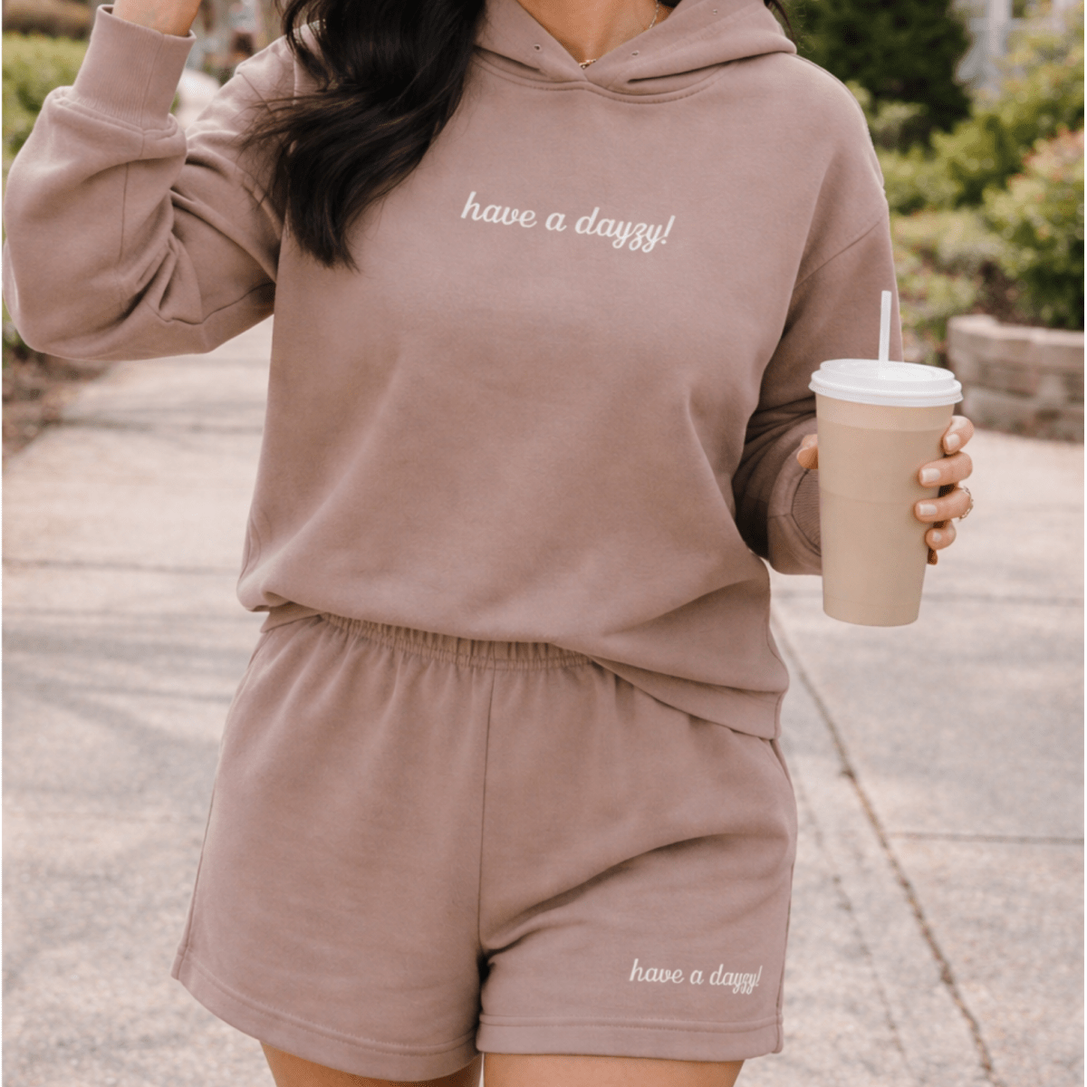 Embroidered 'have a dayzy!' Cloud Hoodie & Shorts Set