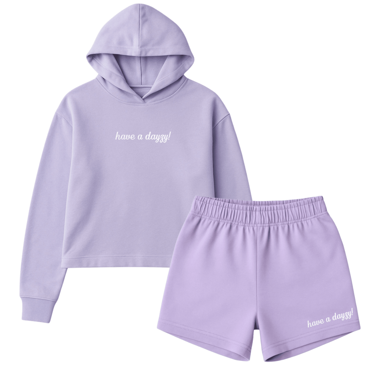 Embroidered 'have a dayzy!' Cloud Hoodie & Shorts Set