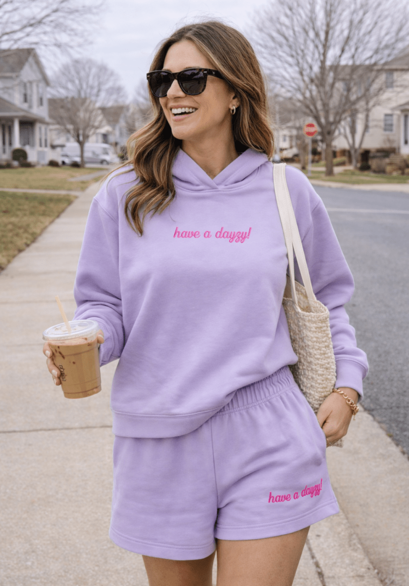 Embroidered 'have a dayzy!' Cloud Hoodie & Shorts Set