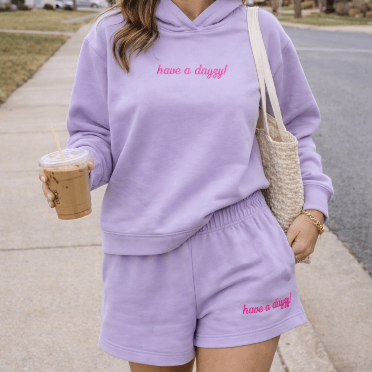 Embroidered 'have a dayzy!' Cloud Hoodie & Shorts Set
