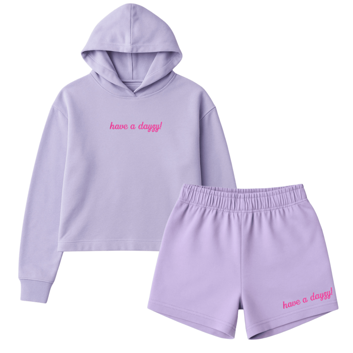 Embroidered 'have a dayzy!' Cloud Hoodie & Shorts Set