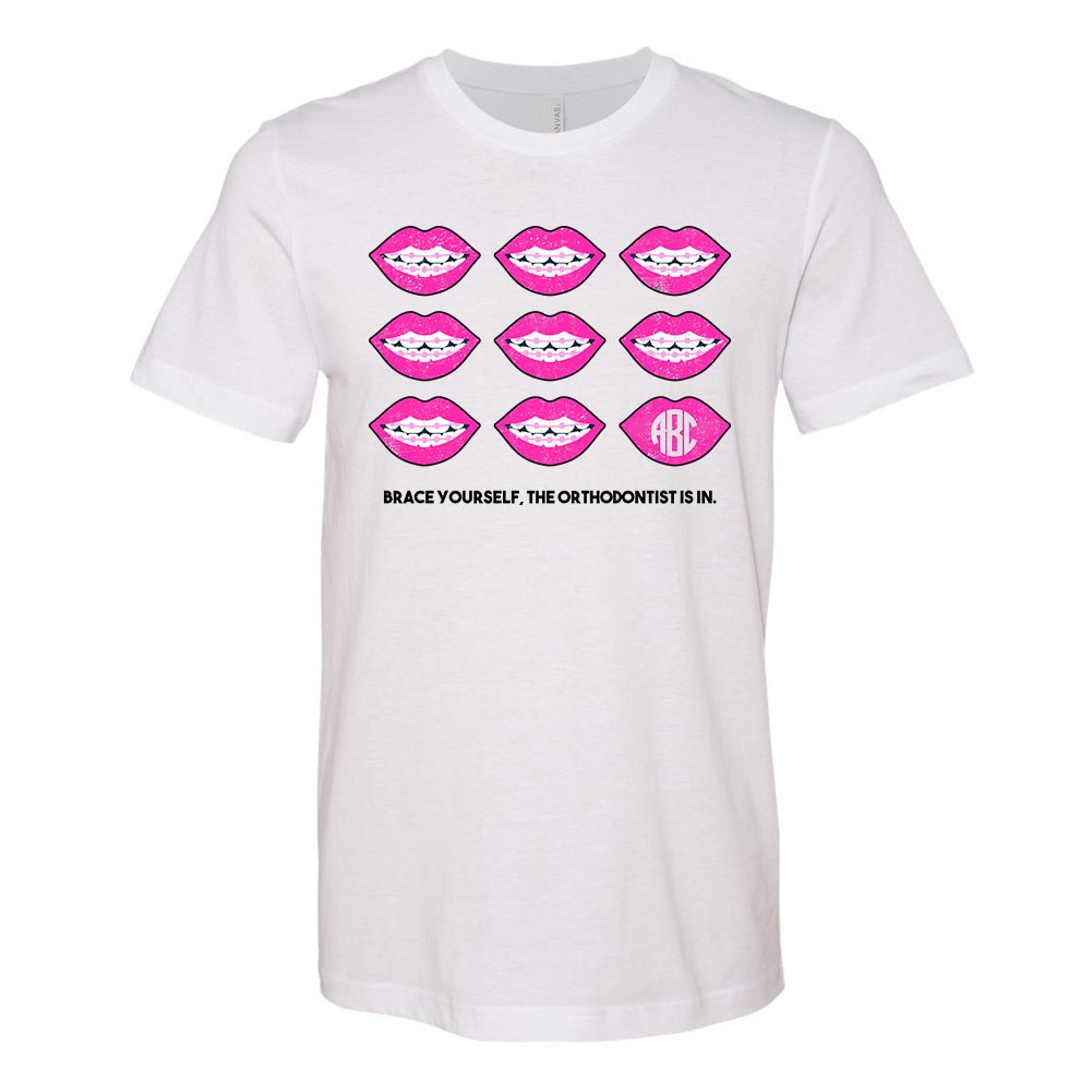 Monogrammed 'Brace Yourself, The Orthodontist Is In' Premium T-Shirt