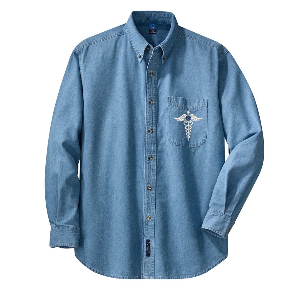 Monogrammed Caduceus Oversized Denim Shirt