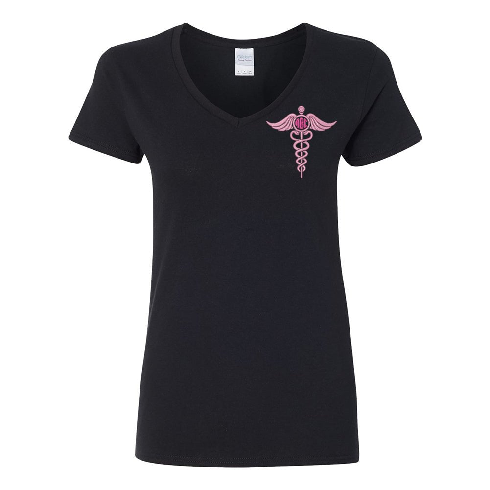 Monogrammed Caduceus V-Neck T-Shirt