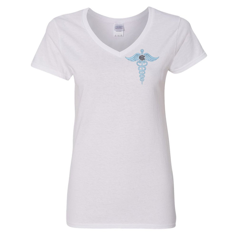 Monogrammed Caduceus V-Neck T-Shirt