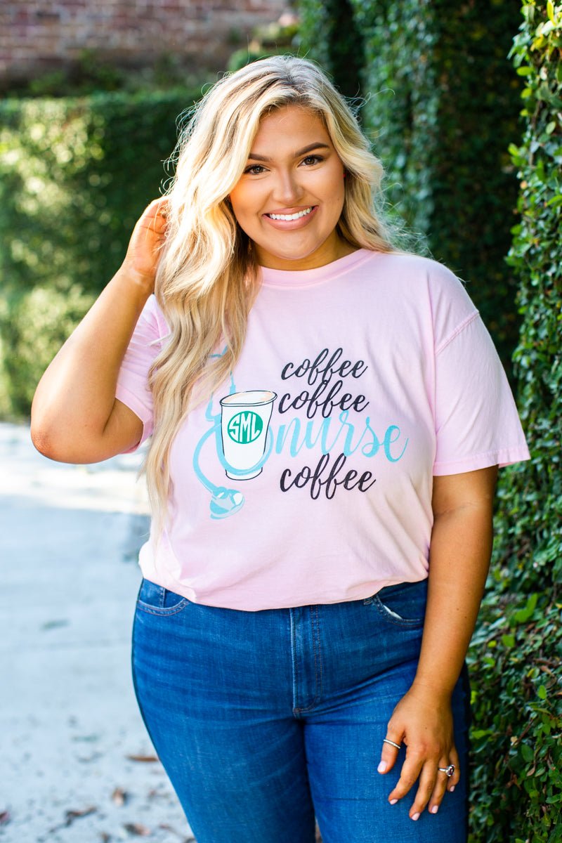 Monogrammed 'Coffee & Nurse' T-Shirt