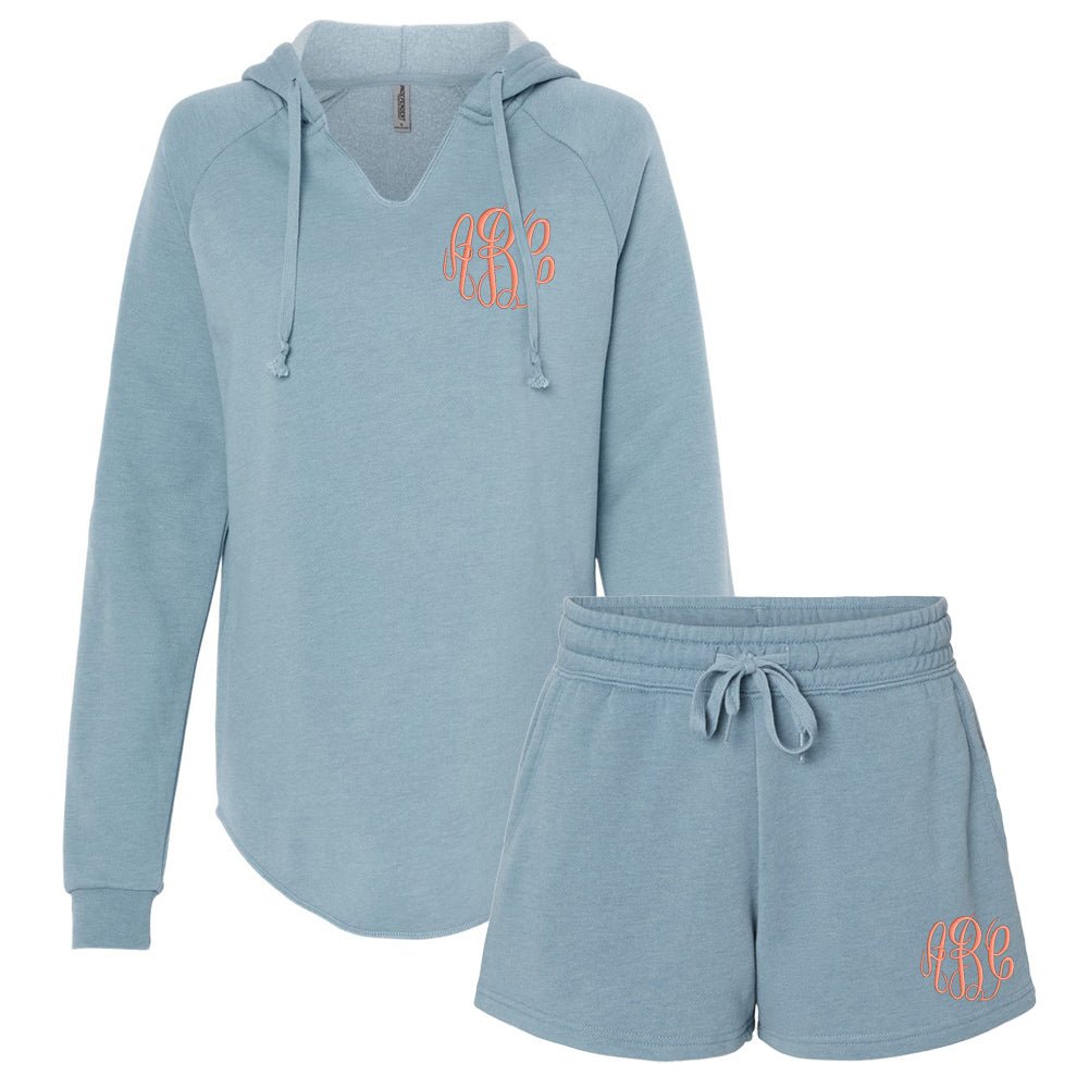 Monogrammed Wave Wash Hoodie & Shorts Set