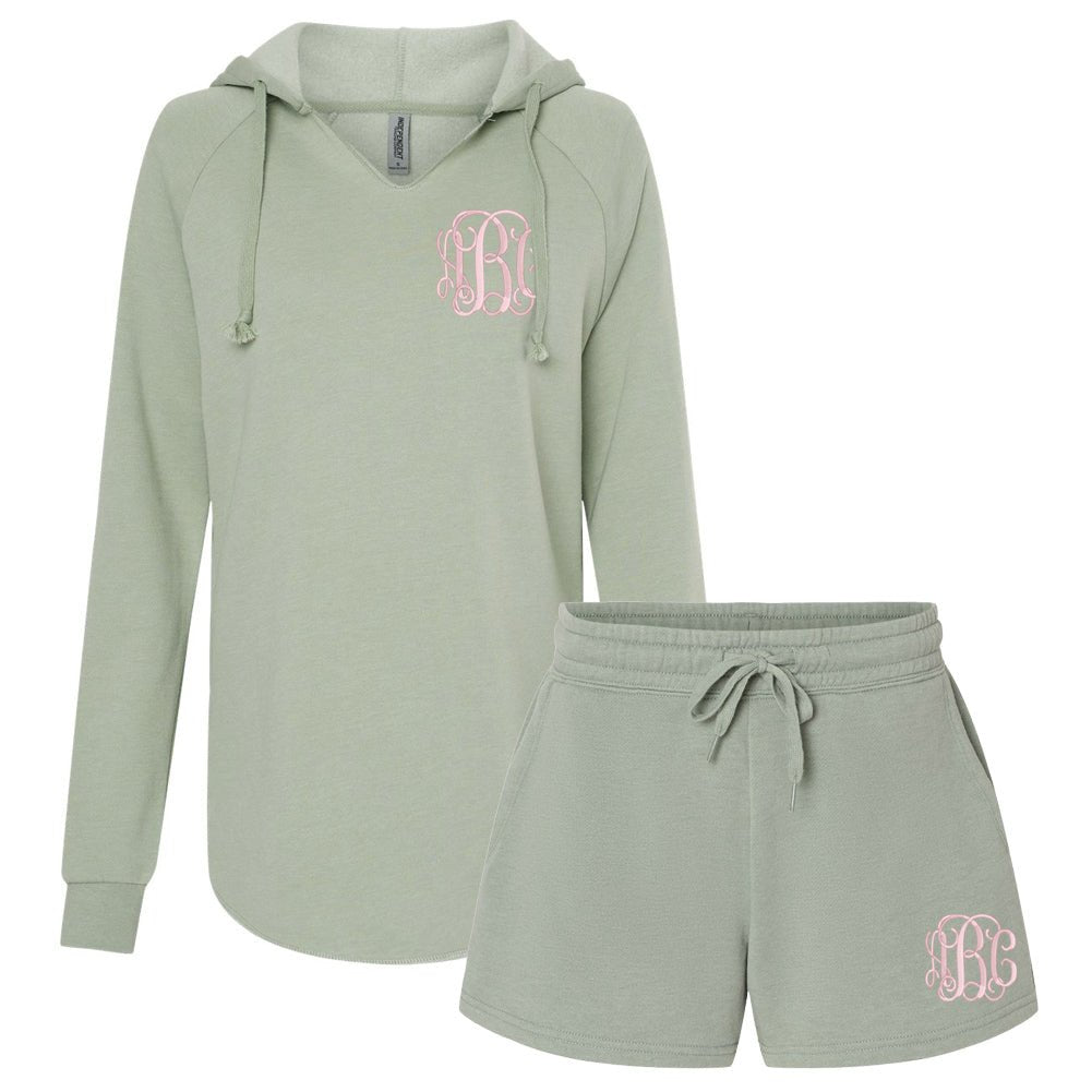 Monogrammed Wave Wash Hoodie & Shorts Set