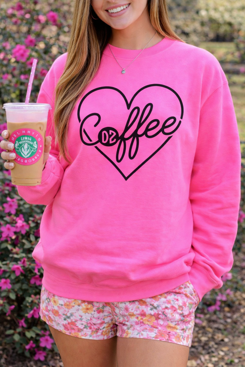 Monogrammed Neon 'Coffee Heart' Sweatshirt