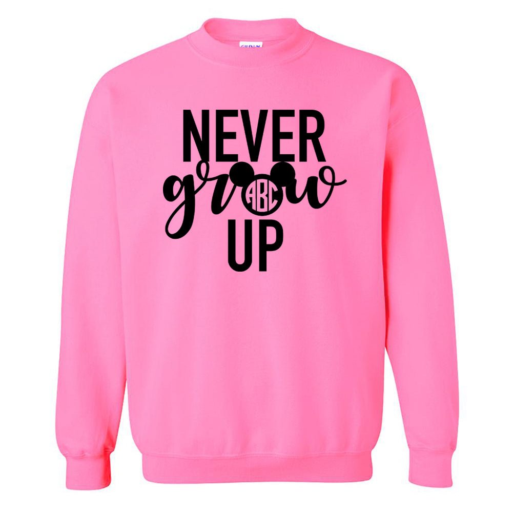 Monogrammed 'Never Grow Up' Neon Crewneck Sweatshirt