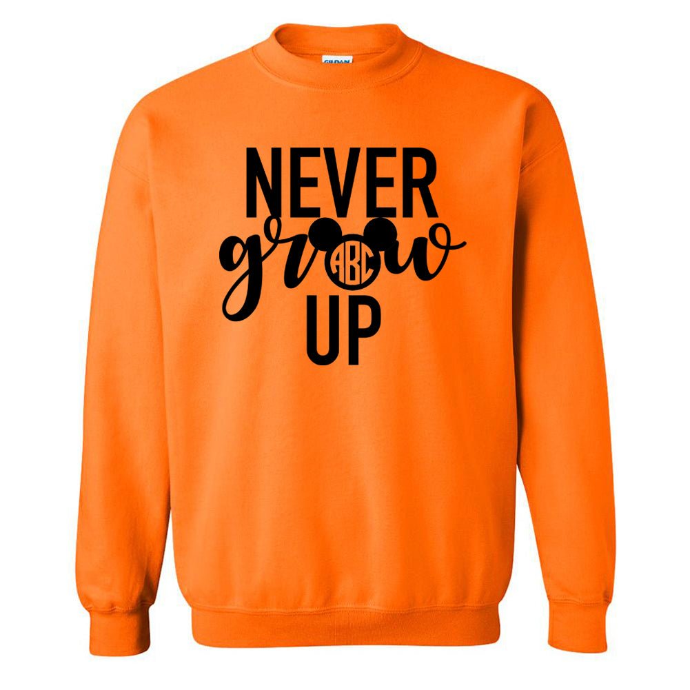 Monogrammed 'Never Grow Up' Neon Crewneck Sweatshirt