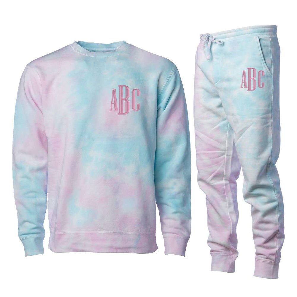 Monogrammed Pink Tie Dye Crewneck Jogger Set Package