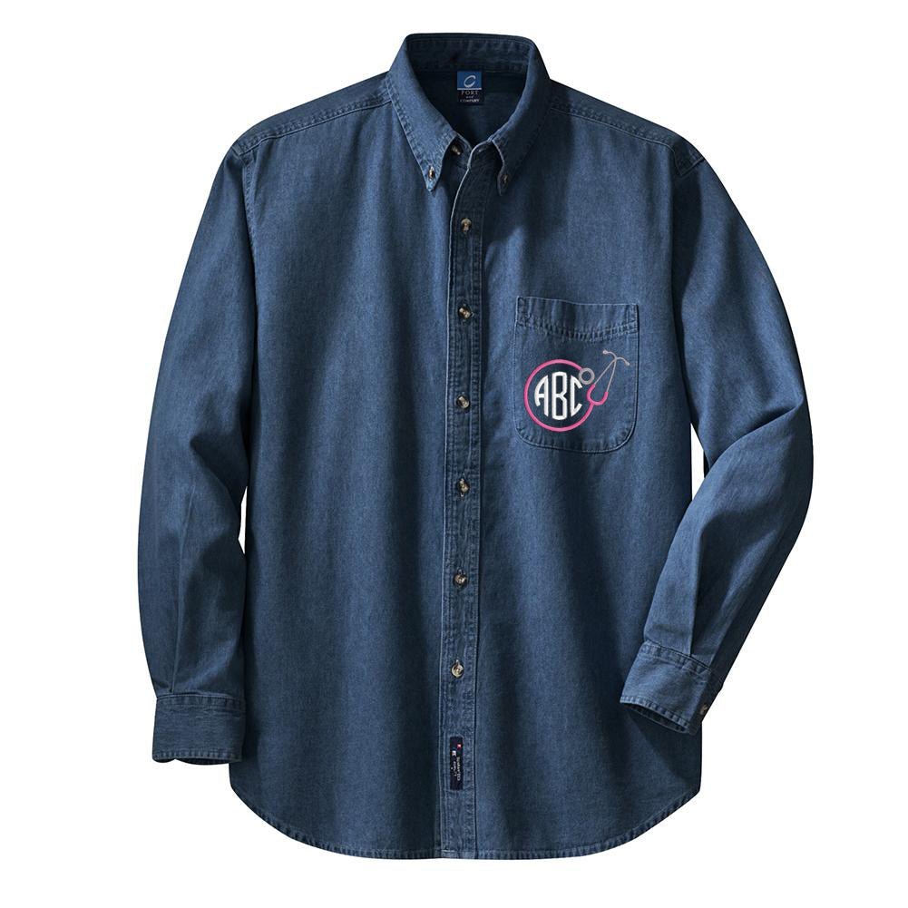Monogrammed Stethoscope Oversized Denim Shirt