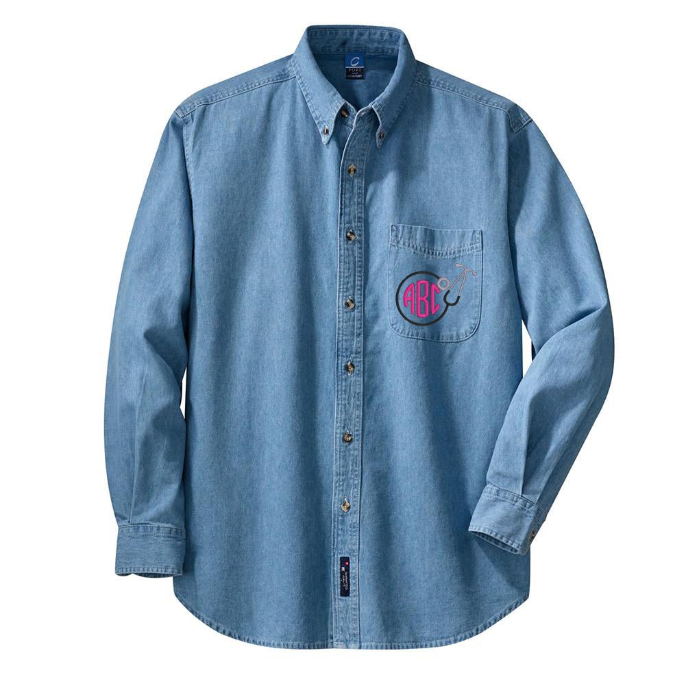 Monogrammed Stethoscope Oversized Denim Shirt
