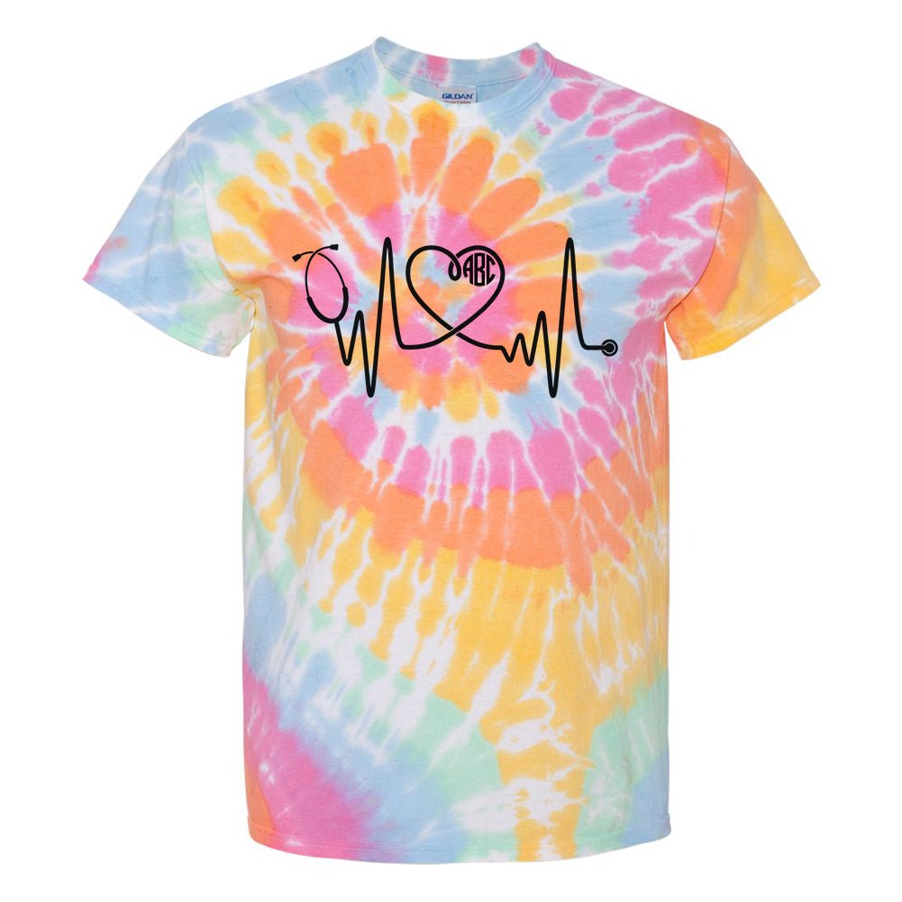 Monogrammed 'Tie Dye Heartbeat' T-Shirt