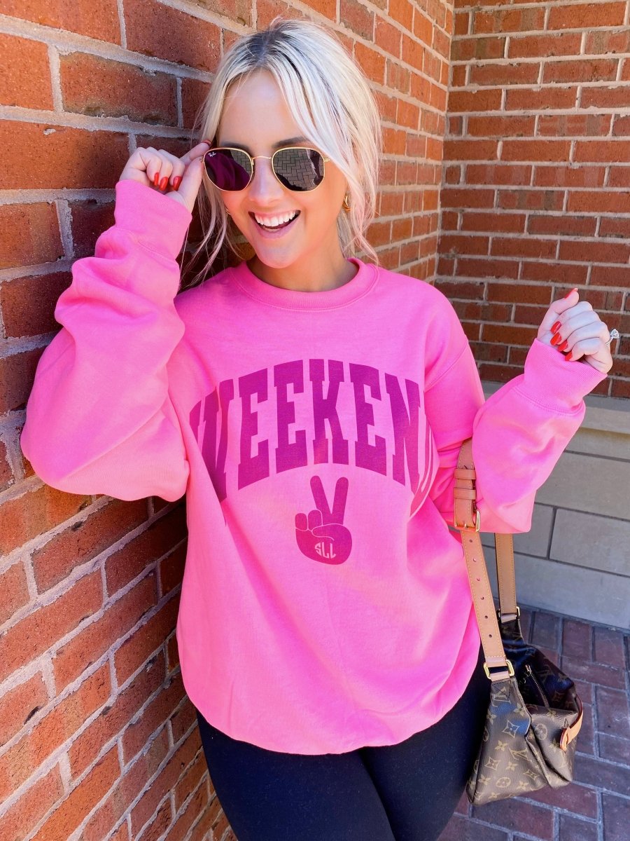 Monogrammed 'Weekend' Neon Crewneck Sweatshirt