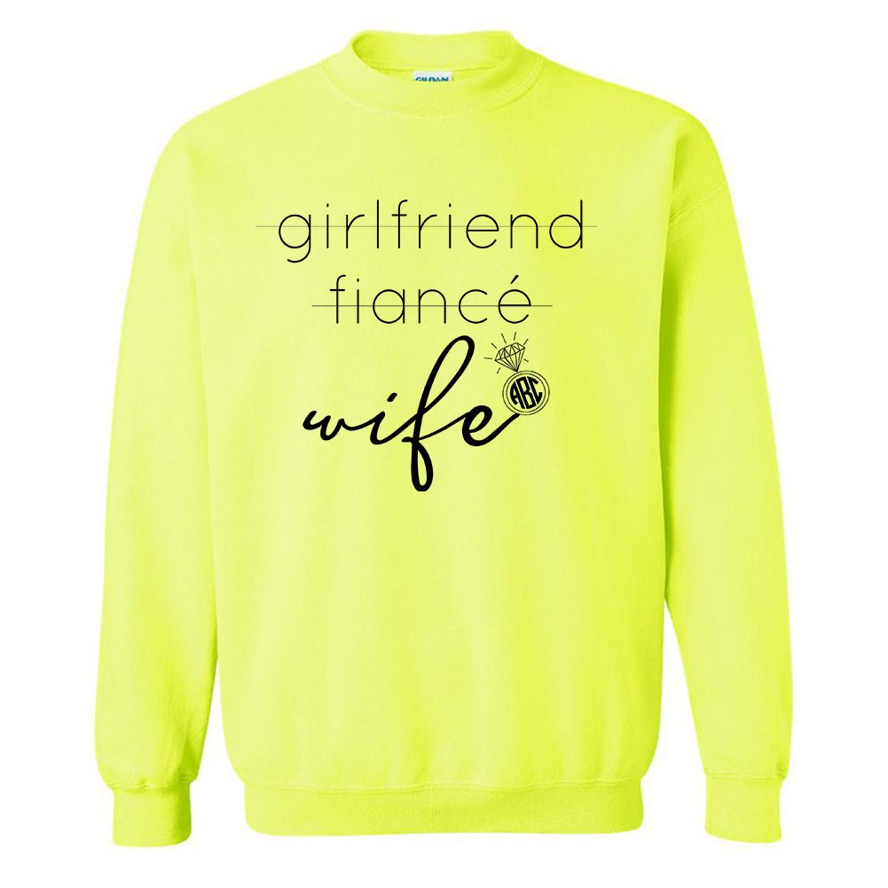 Monogrammed 'Wife' Neon Crewneck Sweatshirt
