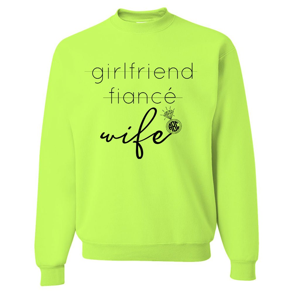 Monogrammed 'Wife' Neon Crewneck Sweatshirt
